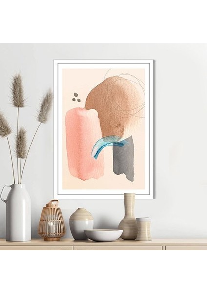 Sulu Boya Pembe - Kahve -Gri Temalı 1 Çerçeve ve Poster - IL1058