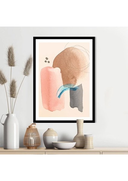 Sulu Boya Pembe - Kahve -Gri Temalı 1 Çerçeve ve Poster - IL1058