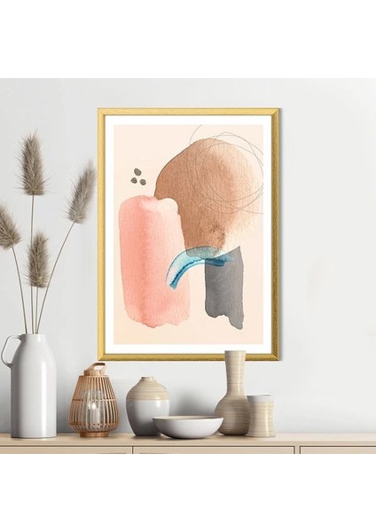 Sulu Boya Pembe - Kahve -Gri Temalı 1 Çerçeve ve Poster - IL1058