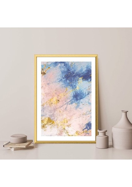 Pembe - Mavi - Gold Soyut 1 Çerçeve ve Poster - SO1125