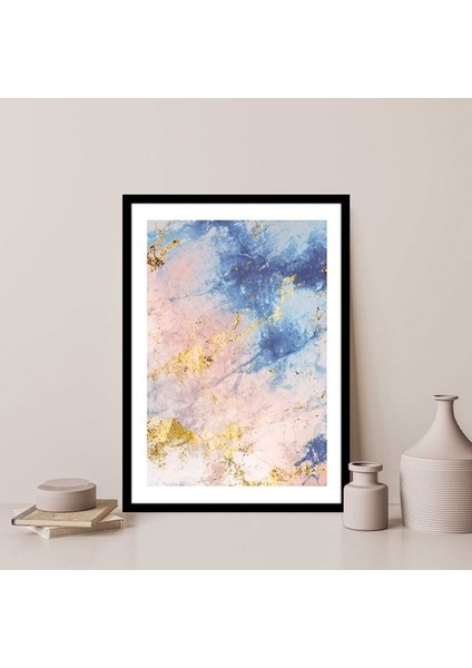 Pembe - Mavi - Gold Soyut 1 Çerçeve ve Poster - SO1125 modelleri