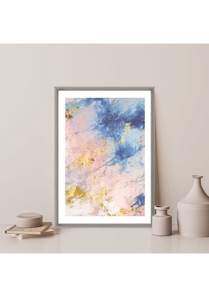 Pembe - Mavi - Gold Soyut 1 Çerçeve ve Poster - SO1125 indirimleri