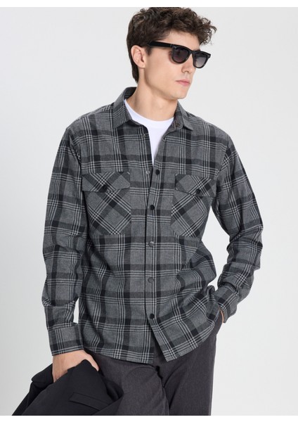 Comfort Fit Klasik Yaka Antrasit Erkek Gömlek ACE202510067_GÖMLEK Cen Dy