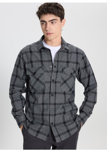 Comfort Fit Klasik Yaka Antrasit Erkek Gömlek ACE202510067_GÖMLEK Cen Dy modelleri