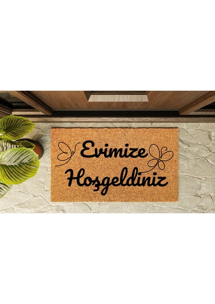Kapı Önü Paspası Özel Tasarım Koko Model Evimize Hoşgeldiniz Ince Kelebek PK-1535 indirimleri