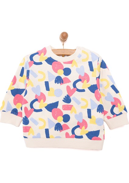 Basic Az Şardonlu Aslan Desenli Sweatshirt Kız Bebek