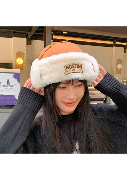 Kadın Sonbahar ve Kış Sıcak Kulak Koruması Kalın Artı Kadife Gök Gürültüsü Şapka Rüzgar Geçirmez ve Soğuk Ot Şapka (Yurt Dışından)