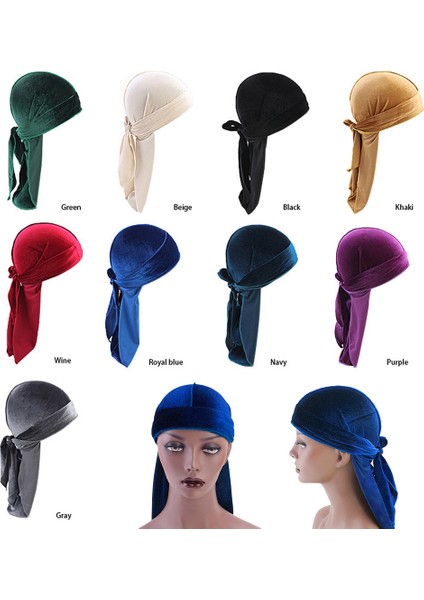 Kadife Uzun Kuyruk Headwrap Beanie Chemo Şapka Mavi (Yurt Dışından)