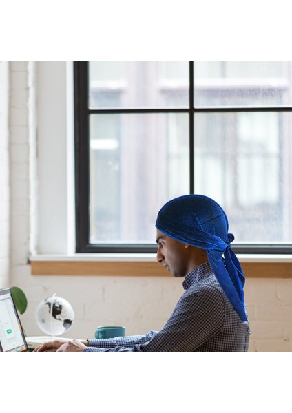 Kadife Uzun Kuyruk Headwrap Beanie Chemo Şapka Mavi (Yurt Dışından)