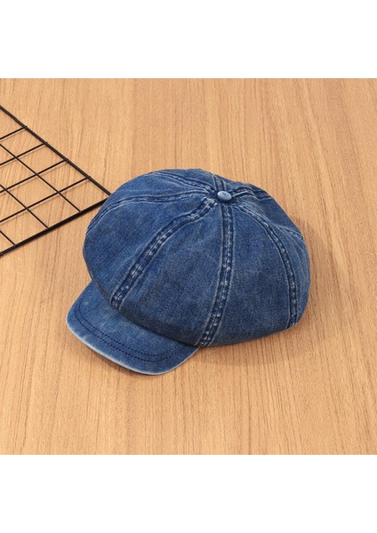 Denim Newsboy Şapkalar Düz Şapkalar Şak 8 Panel Kadın Mavi (Yurt Dışından)