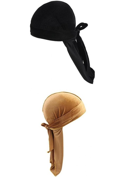 2 Adet Kadife Bandana Şapkası Ipek Ipek Korsan Şal Şapka Siyah (Yurt Dışından)
