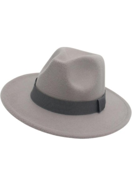 Şık Fedora Ş Kurdele Kış Açık Gri (Yurt Dışından)