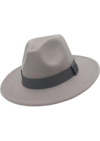 Şık Fedora Ş Kurdele Kış Açık Gri (Yurt Dışından)