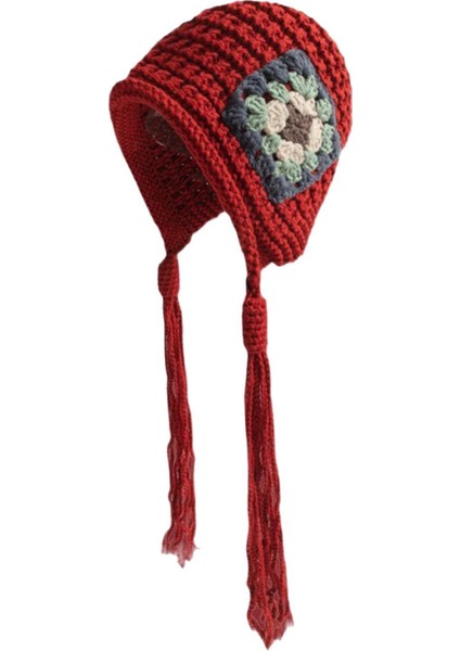 Kadın Örme Ş Şış Püsküllü Açık Kar Kayak Şı Kırmızı (Yurt Dışından)