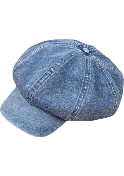 Denim Pamuk Newsboy Şapka Kadınlar Için Düz Kapaklar Kızlar Sekizgen Şapka Açık Mavi (Yurt Dışından)