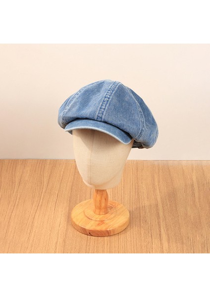 Denim Pamuk Newsboy Şapka Kadınlar Için Düz Kapaklar Kızlar Sekizgen Şapka Açık Mavi (Yurt Dışından)