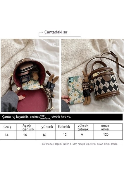 Kadınlar Için Popüler Küçük Bahar Moda Niş Crossbody Doku Eşkenar Dörtgen Taşınabilir Kova Çantası (Yurt Dışından)