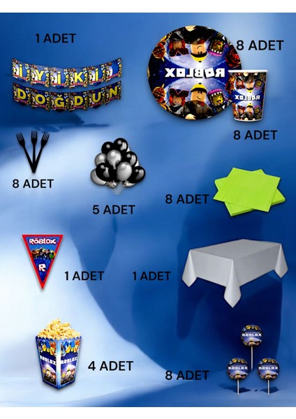 8 Kişilik Roblox Temalı Ultra Lüx Set - Doğum Günü Parti ve Eğlenceli Etkinlikler