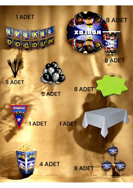 8 Kişilik Roblox Temalı Ultra Lüx Set - Doğum Günü Parti ve Eğlenceli Etkinlikler fiyatları