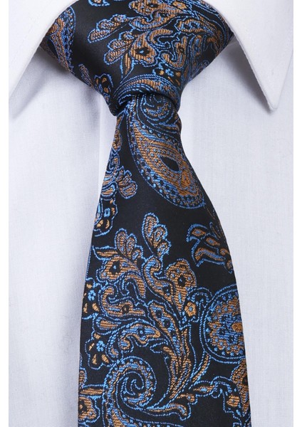 Hand Made 7.5 cm Sarı-Mavi & Siyah Damla Desen Mendilli Kravat modelleri