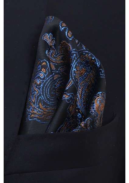 Hand Made 7.5 cm Sarı-Mavi & Siyah Damla Desen Mendilli Kravat fırsatları