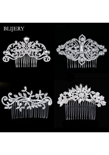 Stil 30 Blıjery Trendy Gelin Saç Aksesuarları Gümüş Renk Rhinestone Kristal Gelinler Tiara Çiçek Düğün Saç Tarakları Kadın Saç Takı (Yurt Dışından) fiyatları