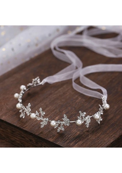 Rodyum Kaplama Yaprak Kafa Bandı Barok Gelin Saç Bantları Taç Başlığı Headdress Düğün Saç Aksesuarları Gelin Tiara Takı (Yurt Dışından)