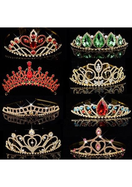 No.10 Boyutu Büyük Kraliçe Prenses Taç Diadem Yeşil Kırmızı Rhinestone Headdress Başkanı Kristal Tiara Gelin Düğün Saç Takı Aksesuarları (Yurt Dışından) fiyatları