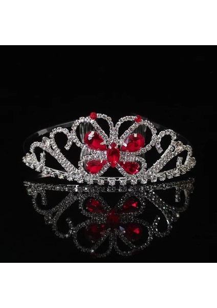 HG507 Gümüş Kırmızı Düğün Taç Gelin Şapkalar Prenses Kız Kadın Rhinestones Kristal Tiaras Altın Gelin Parti Taçlar Düğün Saç Aksesuarları (Yurt Dışından)