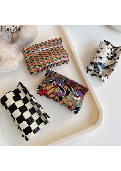 No.11 Boyutu Hangz Yeni Vintage Renkli Damalı Kafes Asetat Akrilik Kadınlar Için Büyük Dikdörtgen Saç Pençe Klipler Saç Aksesuarları (Yurt Dışından) fiyatları