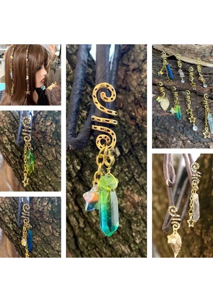 No.13 Boyutu Altın Saç Boncuk Kafatası Ham Kristal Saç Yüzük Pentagram Viking Spiral Sinsi Boncuklu Saç Örgüler Saç Aksesuarları Wicca Aksesuarları (Yurt Dışından) fiyatları