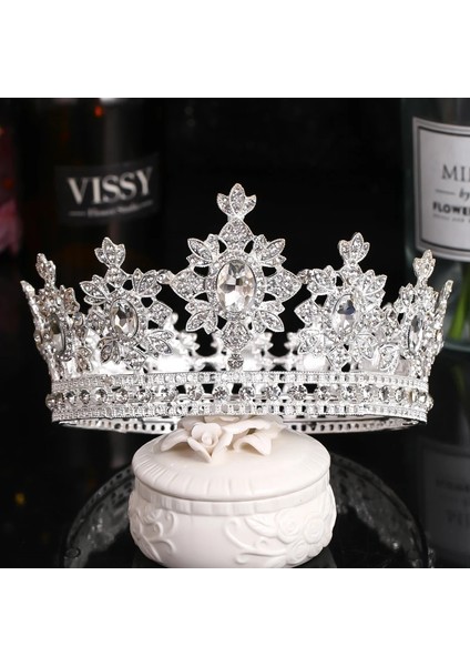 Gümüş Rengi Yeni Tasarım Büyük Yuvarlak Tiaras ve Taçlar Altın Kırmızı Kristal Diadem Kraliçe Prenses Kral Gelin Düğün Saç Aksesuarları Başlığı (Yurt Dışından)