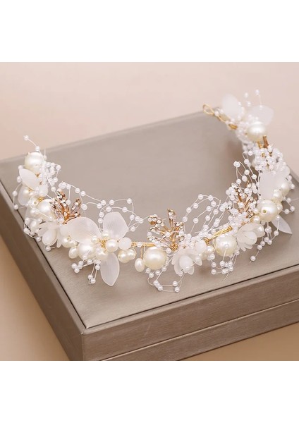 Mavi Beyaz Çinko Kaplama Altın Çiçek Inci Kafa Tiara Taç Düğün Gelin Prenses Saç Bantları Saç Takı Kristal Inci Aksesuarları Gelin Headdress (Yurt Dışından) fiyatları