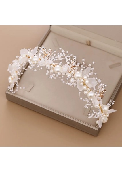 Mavi Beyaz Çinko Kaplama Altın Çiçek Inci Kafa Tiara Taç Düğün Gelin Prenses Saç Bantları Saç Takı Kristal Inci Aksesuarları Gelin Headdress (Yurt Dışından) modelleri