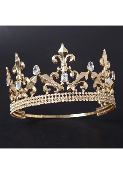 Altın Taç 01 Ayarlanabilir Yuvarlak Düğün Kral Tiara Taç Başlığı Erkekler Için Parti Saç Süsler Rhinestone Kafa Takı Aksesuarları (Yurt Dışından)