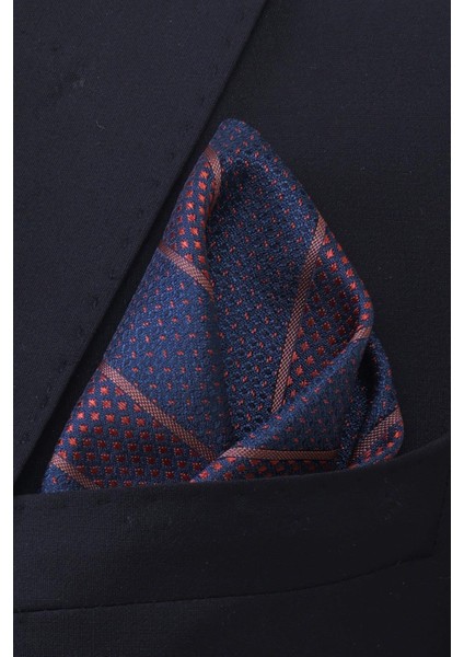 Hand Made 7.5 cm Bakır Lacivert Çizgili Mendilli Kravat fırsatları