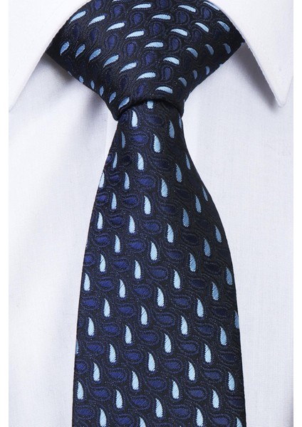 Hand Made 7.5 cm Damla Desen Mavi Siyah Mendilli Kravat modelleri