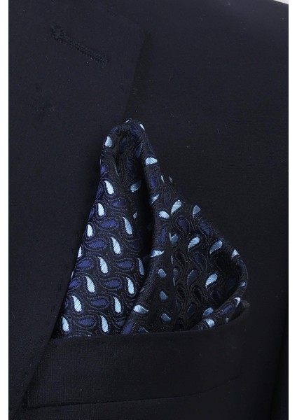 Hand Made 7.5 cm Damla Desen Mavi Siyah Mendilli Kravat fırsatları
