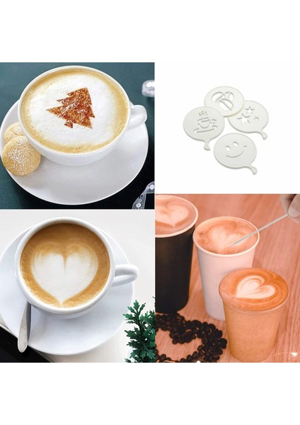 4 Adet Pasta Süsleme Aparatı | Kahve, Pasta Şekillendirici Latte Cappuccino Barista Süsleme Şablonu