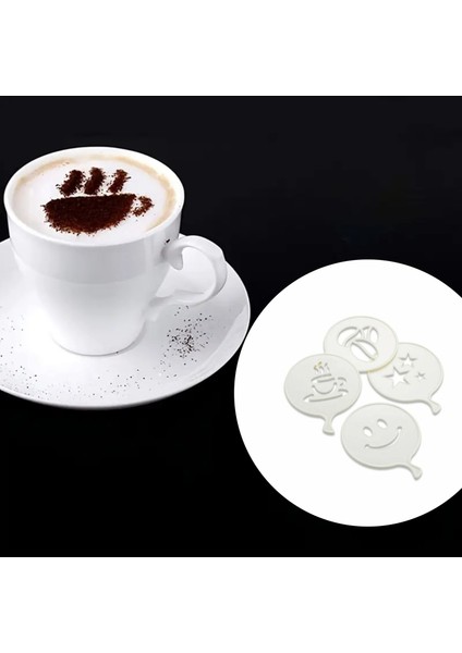 4 Adet Pasta Süsleme Aparatı | Kahve, Pasta Şekillendirici Latte Cappuccino Barista Süsleme Şablonu