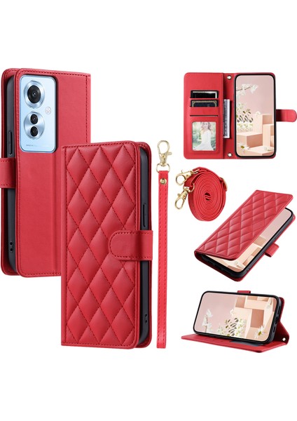Oppo RENO11 F 5g Cüzdan Kılıf Eşkenar Dörtgen Izgara Pu Deri Telefon Kapağı (Yurt Dışından)