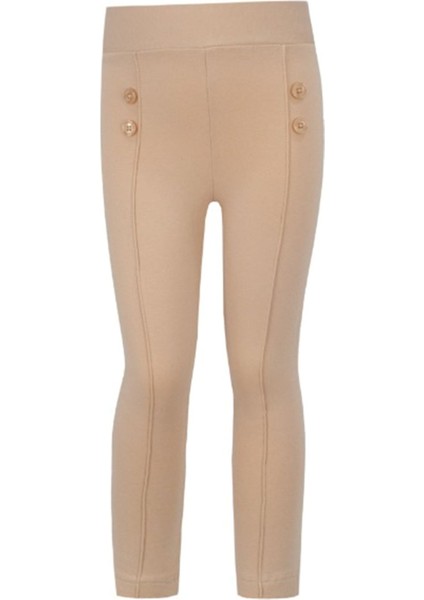 Düğme Detaylı Kız Çocuk Çimalı tayt - Bej