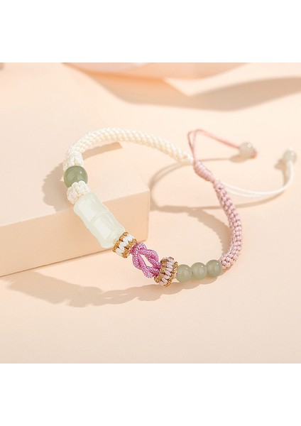 Beyaz Kalsedon Bambu Çift Bileklik (Yurt Dışından)