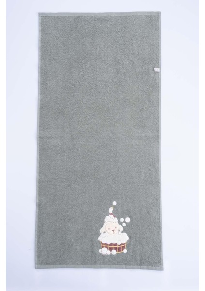 Kuzu Nakışlı Pamuk Bebek Havlusu (50X100 Cm) Haki
