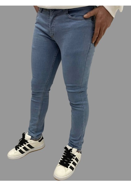 Erkek Dar Paça Düz Newone Buz Mavi Kot Pantolon