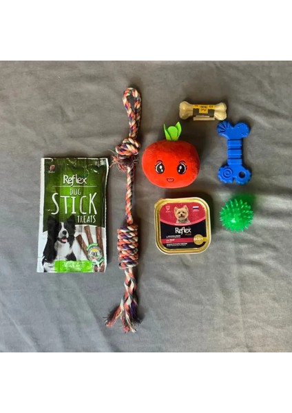 Peluş Oyuncak X2 + Çekiştirme Ipi + Sesli Top + Kemirme Oyuncağı + Yaş Mama + Dog Sticks + Sütlü Kemik Köpek Seti