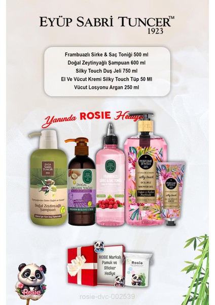 Silky Touch Duş Jeli ve Kremi, Frambuazlı Tonik, Zeytinyağlı Şampuan, Argan Losyon ve Rosie
