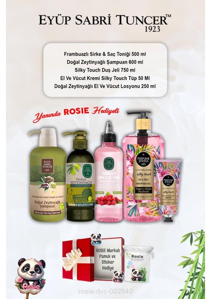 Zeytinyağlı Şampuan ve Losyon, Silky Touch Duş Jeli ve Kremi, Frambuazlı Tonik ve Rosie