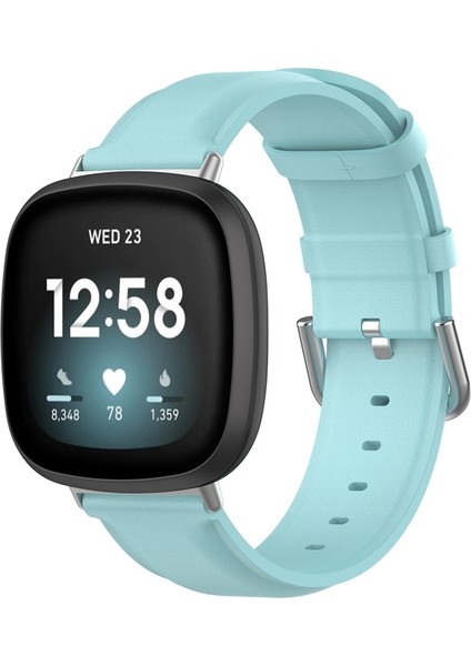 Deri Saat Kordonu For Fit Versa 3 / Sense For Fitbit Versa 3 / Sense Açık Mavi (Yurt Dışından)
