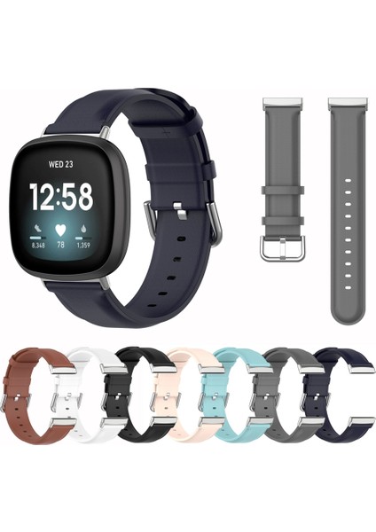 Deri Saat Kordonu For Fit Versa 3 / Sense For Fitbit Versa 3 / Sense Açık Mavi (Yurt Dışından)